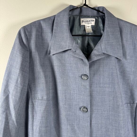 Pendleton Women's Light Blue 100% Virgin Wool Blazer Suit Jacket Size 18W - Picture 2 of 6